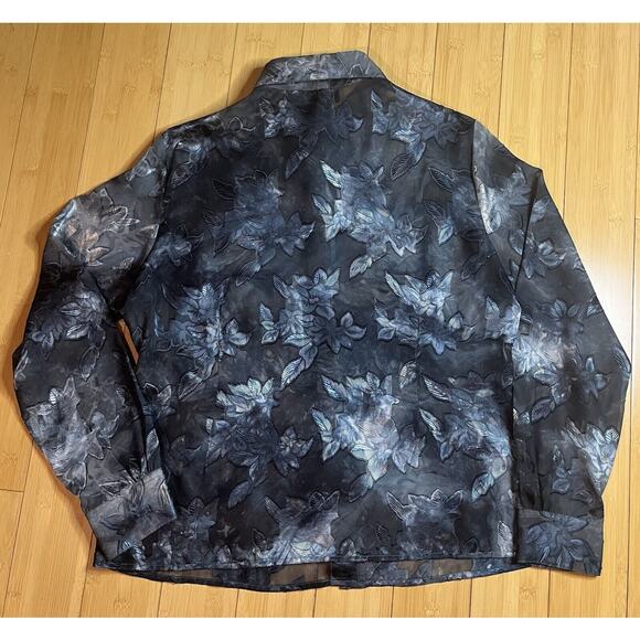 Kasper Blue Floral Print Long Sleeve Button Up Blouse Women’s Size 16 - Picture 7 of 8